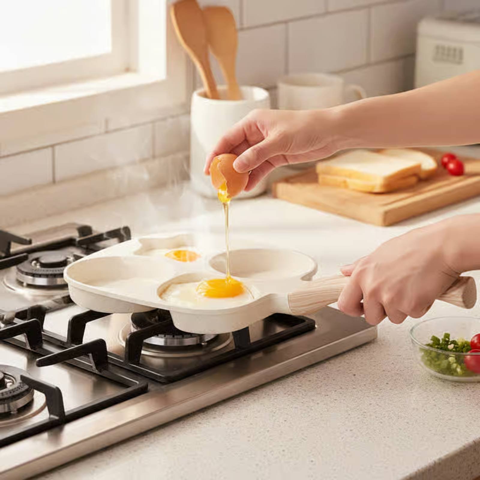 Induction Cooker - Non-Stick Breakfast Pan Long-Lasting 4-Hole Frying
